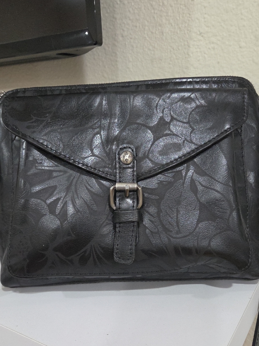 Patricia Nash Black Floral Embossed Leather Women's Clutch